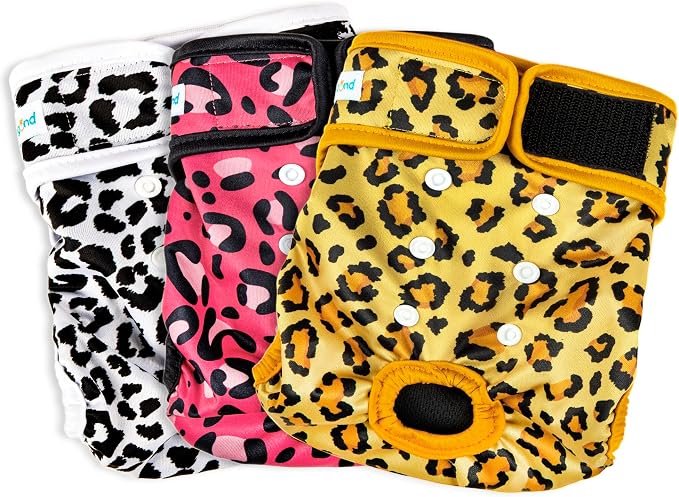 Paw Legend Washable Reusable Female Dog Period Diapers for Heat Doggie Puppy Diapers for Female Dogs (3 Pack, Leopard, Large)