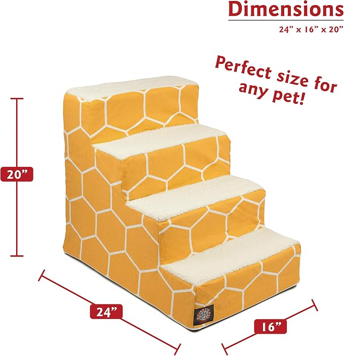 Majestic Pet 4 Step Portable Dog Stairs for Small Dogs to get on Bed Supports 25 lbs or Less – Dog Steps for High Bed with Machine Washable Cover – Pet Stairs for Cats Hexo Shapes Yellow