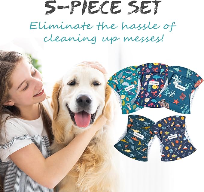 5 Pack Dog Diapers Male Reusable Belly Bands Washable for Small Male Dogs, High Absorbency for Puppy & Doggy, Size S