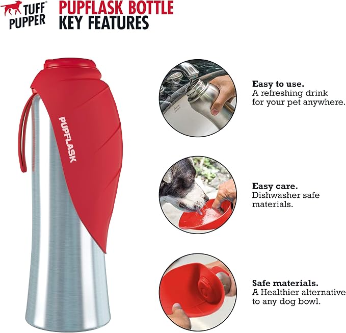 XL Collapsible Dog Bowl (60oz / 8 Cups) and 40oz Pupflask Portable Water Bottle - Red