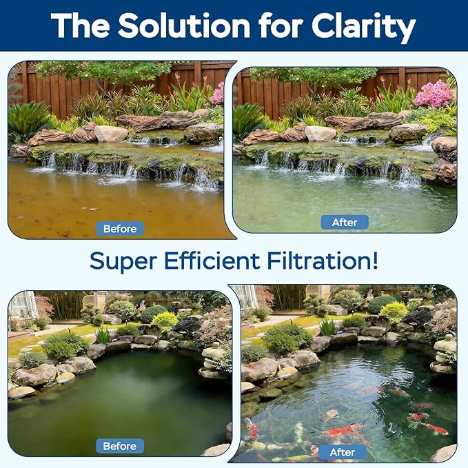 Stainless Steel Pond Filter Box with 3-Stage Filtration, Includes Filter Sponges, Ceramic Rings & Bio-Balls, Fish Pond Filter for Outdoor Ponds, Garden, Waterfall, Fountain & Water Feature