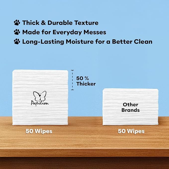 Papilion Pet Wipes for Dogs & Cats, Gentle Grooming & Cleaning Wipes, Safe for Paws, Coat & Face for Daily Use, Paraben-Free, Extra Large All-Purpose Wipes, Flip-Top Pack, 50 Count