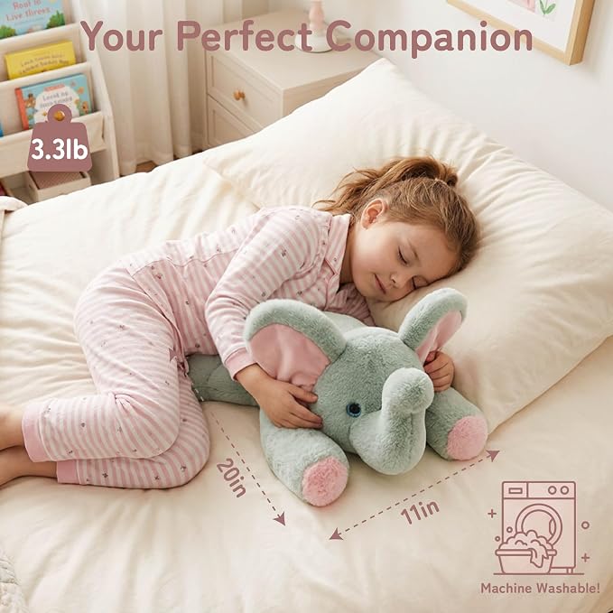 Niuniu Daddy 20" 3.3lb Elephant Weighted Stuffed Animal forKids and Adults, Soft Sensory Plush Body Pillow for Calming Support, Large Animal Toy for Everyday Comfort