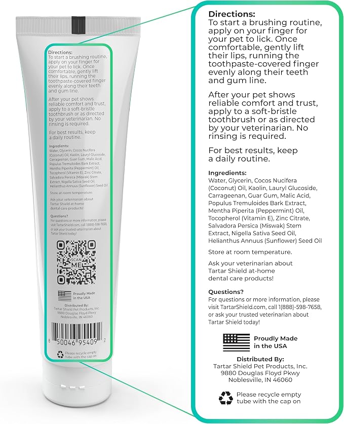 Tartar Shield® Pro Care Natural Coconut Dental Kit for Dogs & Cats, VOHC Accepted, Toothpaste with Toothbrush & Finger Brush, Clinically Proven Plaque, Tartar & Halitosis Reduction, 3 oz.