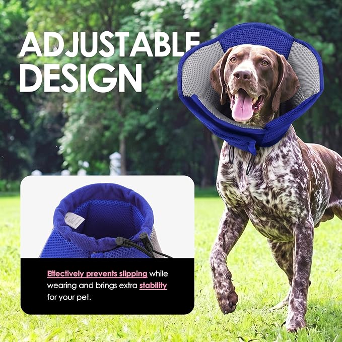 AOFITEE Dog Cone - Foldable Cone for Dogs After Surgery, Adjustable Comfy Cones to Stop Licking, Soft Dog Cone Collar for Large Dogs, Elizabethan Pet E-Collar for Wound Healing, Blue Large