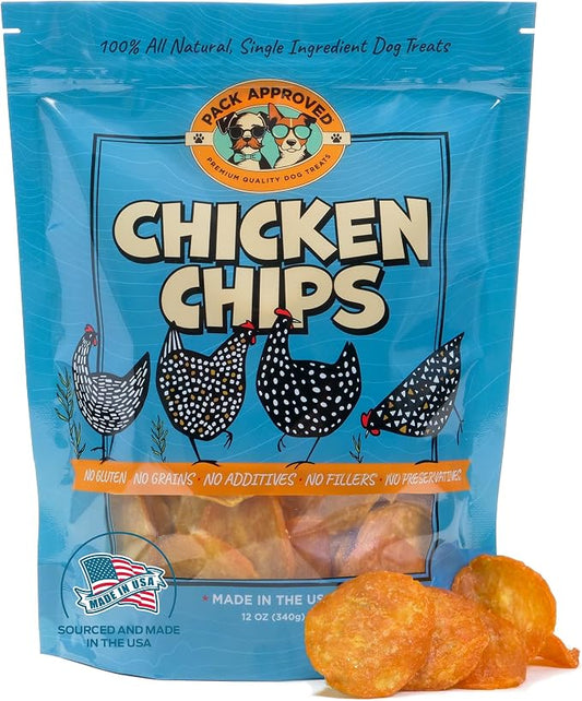 Pack Approved Chicken Chips - Crunchy, Single Ingredient Dog Treat -100% All Natural Chicken Breast - 12oz