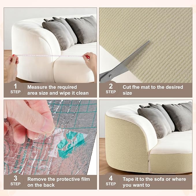 Cat Scratch Furniture Protector, Self-Adhesive Cat Scratcher Mat, Couch and Furniture Protector from Cat Claws, Brown, 1 Set