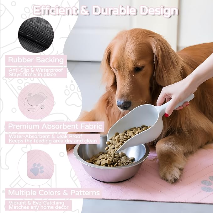 Pet Feeding Mat-Absorbent Dog Feeding Mat for Food and Water Bowl,No Stains Pet Placemat,Quick Drying Water Dispenser Mat for Dog and Cat,Easy to Clean Dog Accessories(L,Pink)