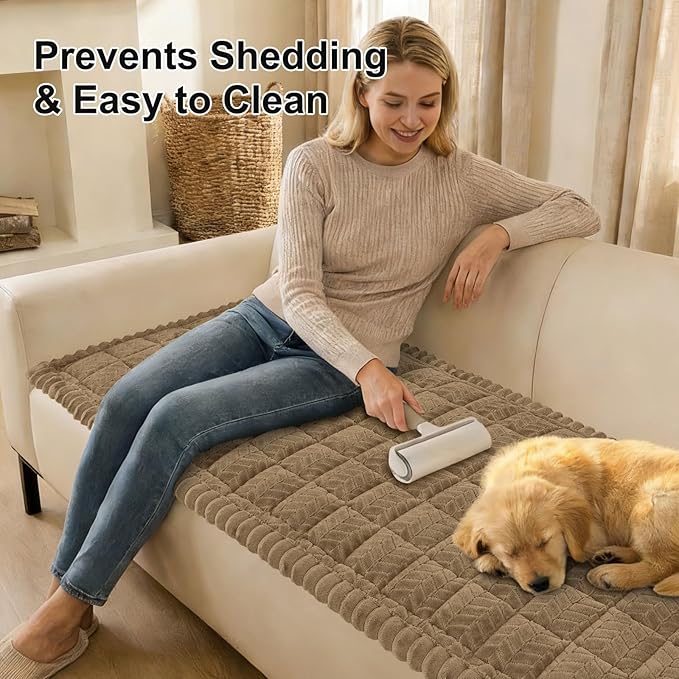 Smiry Couch Cover for Dogs, Non Slip Fuzzy Pet Sofa Covers Washable for 3 Cushion Couch, Soft Thick Furniture Protector for Cats Dogs, Against Fur, Dirt, Scratch Resistant (Mocha Brown, 27.6"x70.9")