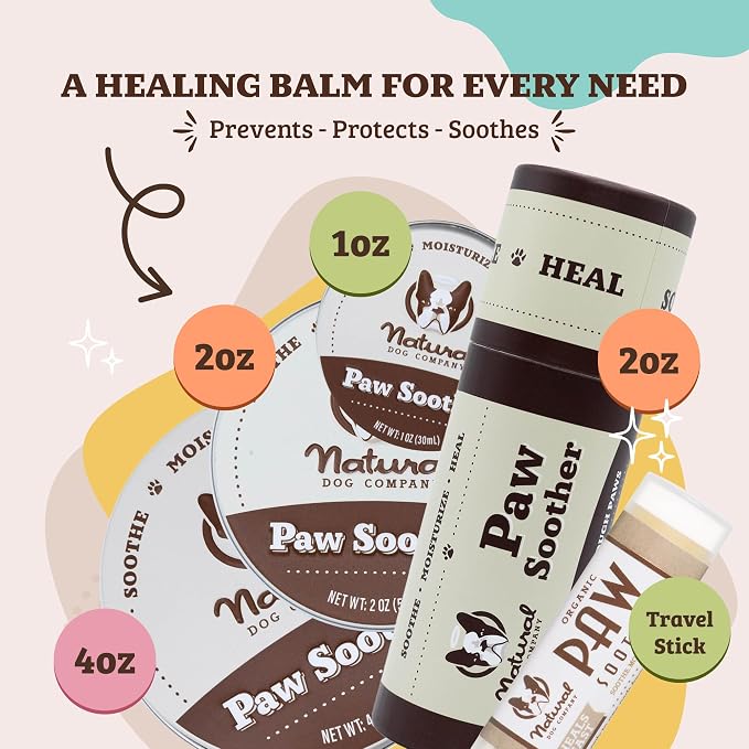 Natural Dog Company Paw Soother Balm & Wax - Dog Paw Balm & Moisturizer for Dry, Cracked Paw Pads, Helps Moisturize & Condition Worn Paws, Coconut Oil & Calendula, Daily Paws Care, 2 oz Tin