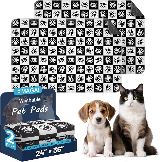 Washable Pee Pads for Dogs and Cats, 24x36In 5-Layer Ultra-Absorbent & Leak-Proof Potty Training Pads, Non-Slip Whelping Potty Pads for Housebreak Crates, Floors and Cars, 2 Packs