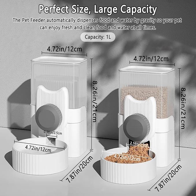 kathson Hanging Automatic Pet Food and Water Dispenser,Gravity Auto Rabbit Feeder for Cage,Guinea Pig Feeder and Waterer Set,Cat Food Bowl Dog Feeding Station for Bunny,Ferret,Chinchilla (Grey)