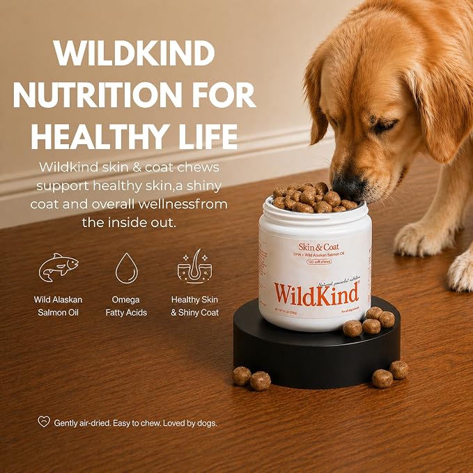 WildKind Dog Allergy Chews for Dogs – Wild Alaskan Salmon Oil for Dogs, Dog Itch Relief, Skin & Coat Supplement for Dogs, Shedding Control, Digestive & Immune Health Support, 120 Soft Chews