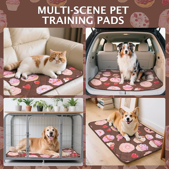 IEUUMLER Washable Pee Pads for Dogs, 2 Pack Cake Pattern Reusable Waterproof Puppy Potty Pads, Non-Slip Absorbent Pet Training Pads for Playpen Crate Bed EU015 Coffee Cake, 48x36