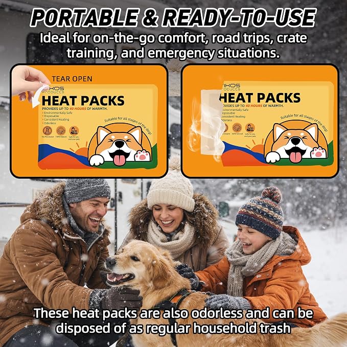 30-Pack Disposable Heat Packs for Newborn Puppies & Small Pets, Portable Puppy Warmers for Crates, Travel & Anxiety Relief, No Electricity Needed, Provides Up to 40 Hours of Safe Odorless Warmth
