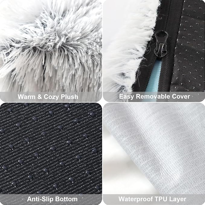 XL Orthopedic Dog Bed for Large Dogs, Dual-Layer Memory & Egg-Crate Foam, Washable Warm Winter Plush Cover, Waterproof Liner, Non-Slip Bottom, Crate/Kennel Pad, 44 x 32 Inch, Gray
