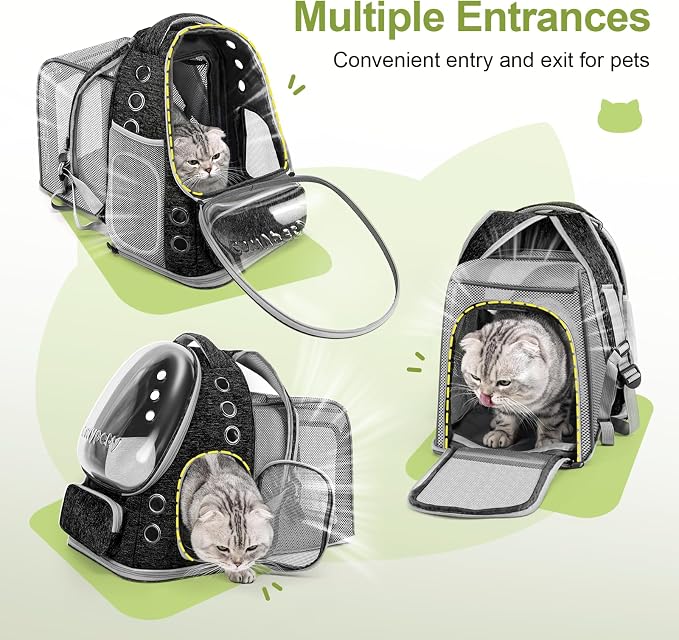 Cawypety Expandable Cat Backpack,Cat Bubble Backpack Carrier for Carrying Cats, Pets and Small Dogs,Airline-Approved,Designed for Travel, Hiking, Walking,Car （Black