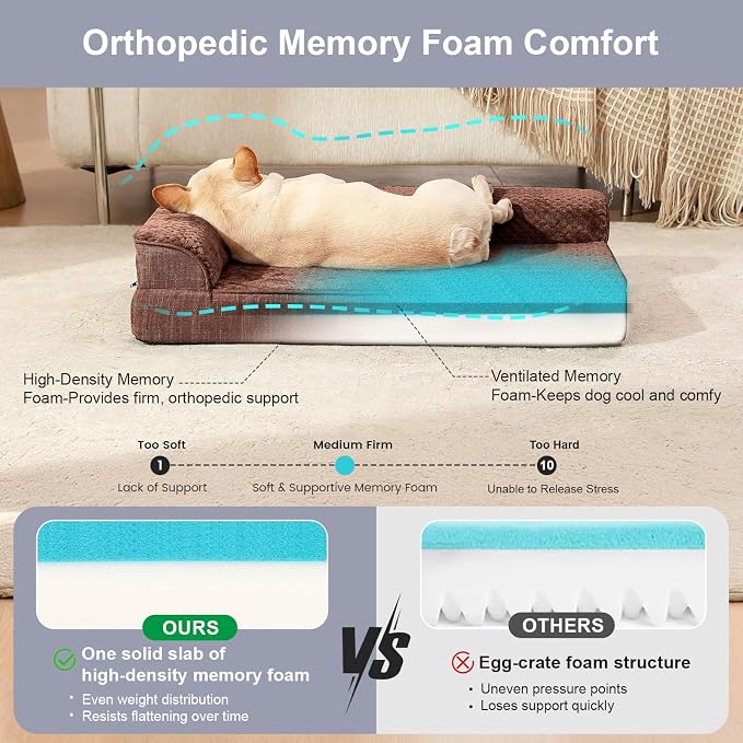 Rainmr Orthopedic Dog Bed for Small and Medium Dogs, Memory Foam Pet Bed with Washable Removable Cover, Nonskid Bottom, Waterproof, for Indoor, Outdoor, Crate ＆ Car Use, 30x20x6 Inches, Brown Grey
