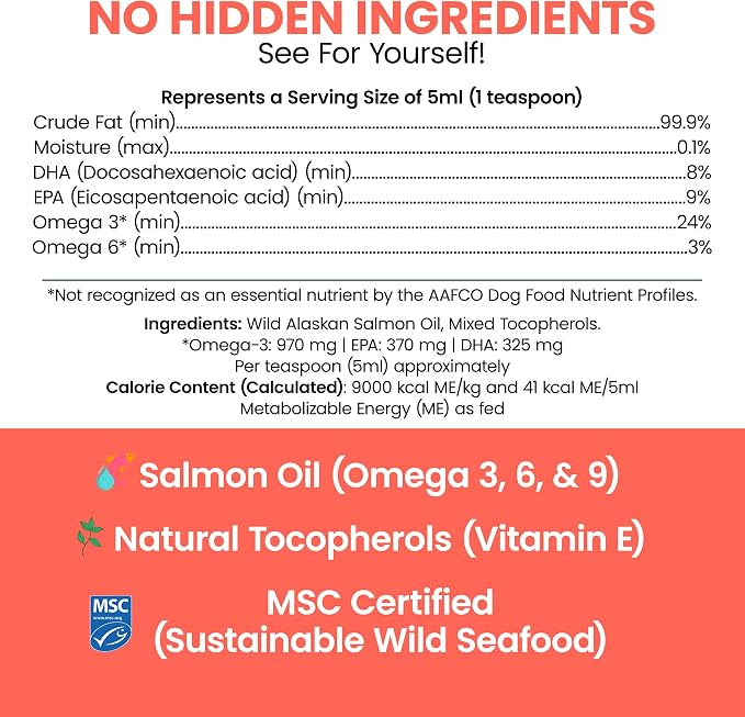 Wild Alaskan Salmon Oil for Dogs & Cats 16 oz - Omega 3 Dog Fish Oil, EPA DHA for Skin & Coat, Itch Relief, Joint and Heart Health - MSC Certified, Made in USA, Pump Bottle - Chew + Heal