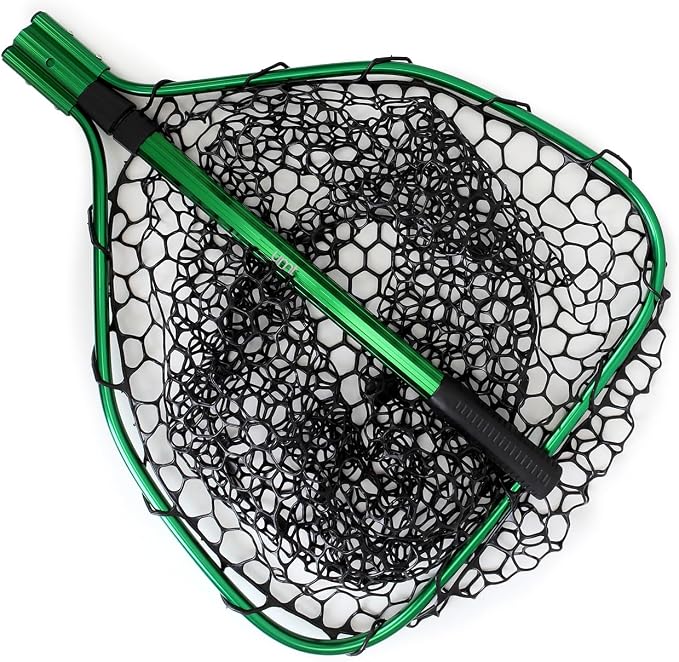 UMT Telescopic Fishing Landing Net (3.6–5 ft) — 17" x 19" Large Hoop, 21" Deep Silicone Rubber Mesh, for Freshwater & Saltwater, Green