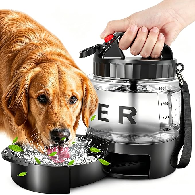 54oz Dog Water Dispenser Portable, 1.6L Leak-Proof Dog Water Bottle with Pull-Out Bowl, BPA Free Pet Travel Water Bottle for Daily Walks, Hiking, Park, Car Travel, Outdoor Beach Accessories