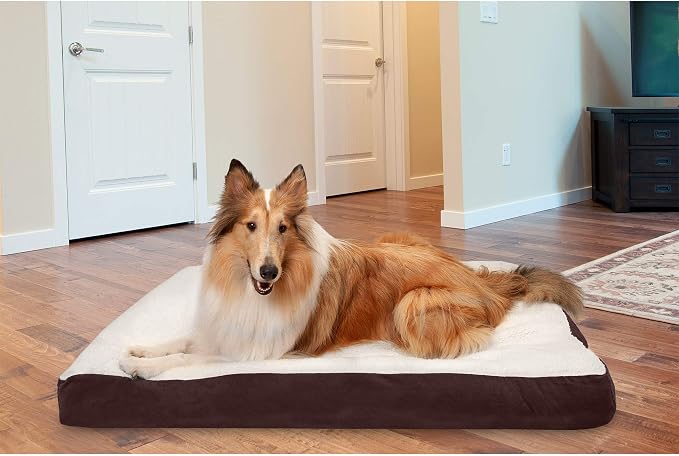 Furhaven Pillow Dog Bed for Large Dogs w/ Removable Washable Cover - Sherpa & Suede Mattress - Espresso, Jumbo/XL