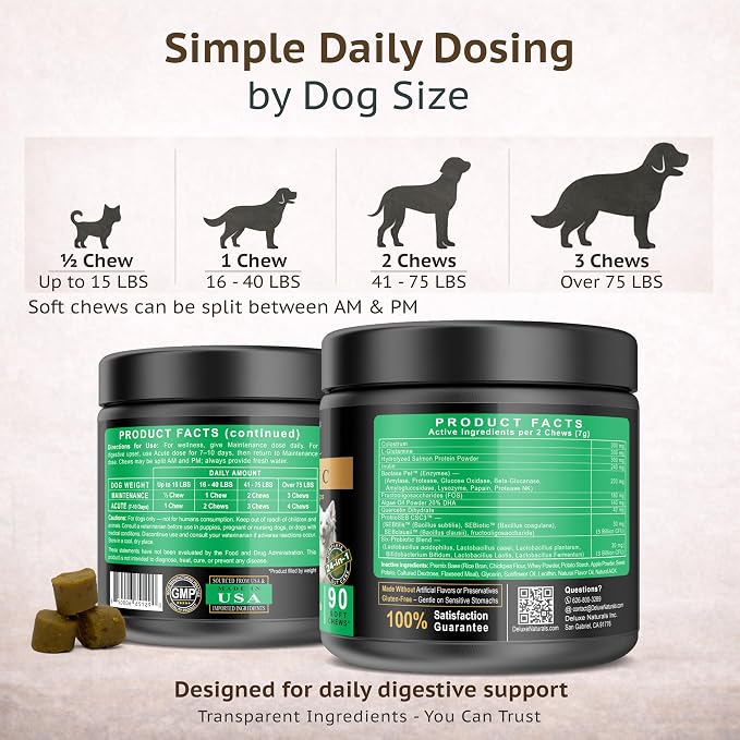 Probiotic Soft Chews for Dogs – 90 Count – Digestive & Immune Support with 9 Probiotics, 8 Enzymes, 2 Prebiotics & 5 Vital Nutrients – Chicken Flavor
