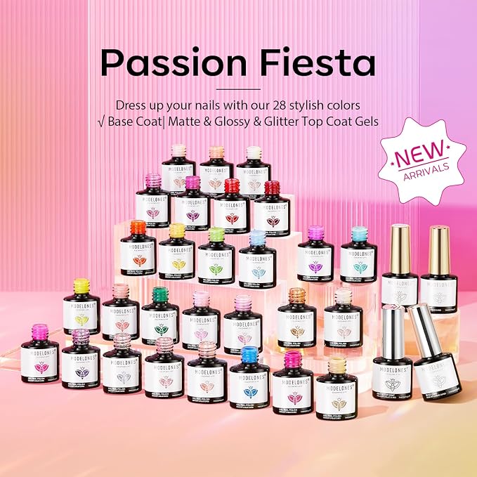 Modelones 32 PCS Gel Nail Polish Set, 28 Colors 2026 Summer LGBT Bright Neon Yellow Pink Blue White Gel Polish with No Wipe Base Coat, Glitter & Glossy & Matte Top Coat LED Nail Art Kit Salon DIY Gift