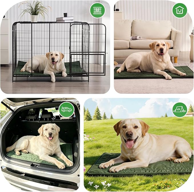 Chew Proof Dog Crate Pad - Indestructible Durable Dog Bed for Aggressive Chewers, Machine Washable & Waterproof Indoor Outdoor Tough Kennel Pad for Small Dogs (Small (18"x29"),Green)
