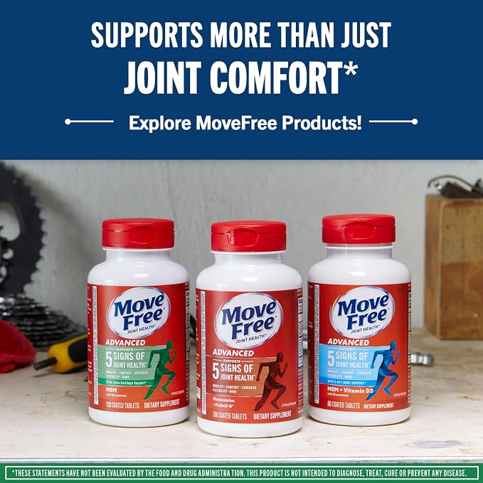 Move Free Advanced Glucosamine Chondroitin MSM Joint Support Supplement, Supports Mobility Comfort Strength Flexibility & Bone - 120 Tablets (40 servings)*
