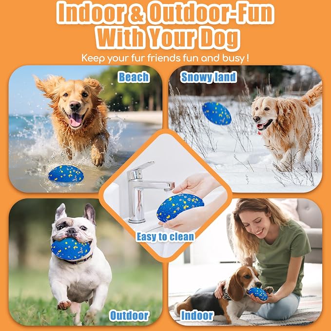 Moonorange 4.72" Indestructible Large Rugby Balls for Aggressive Chewers Durable Olive Bouncy Interactive Football Toy for Dogs Fetch Game Lightweight Floating Outdoor Training, Blue