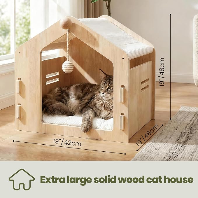 Spacious cat House，Enclosed cat Bed with a Padded Cotton pad and cat Ball，Easy to Assemble and Clean
