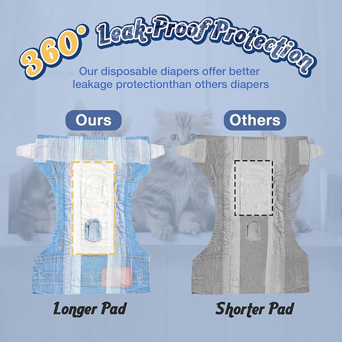MICOOYO Disposable Cat Diapers, Cat Diapers for Female Cats with Ultra Stretchy, Puppy Diaper Super Absorbent, Fit for Cats in Heat or Incontinence, 20 Count Extra Small Size