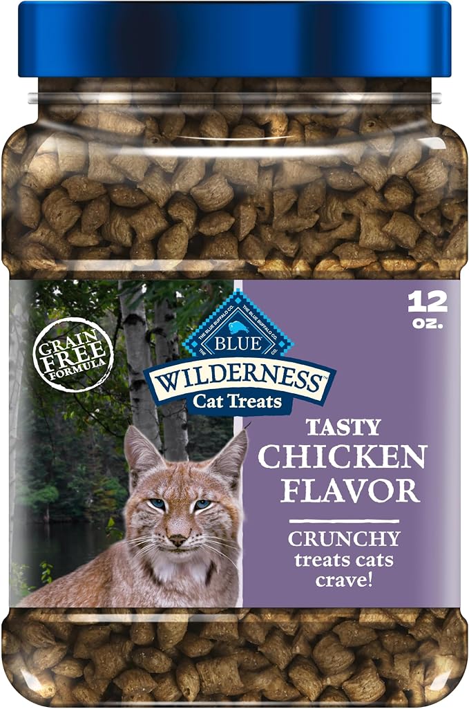 Blue Buffalo Wilderness Tasty Chicken Crunchy Cat Treats, Grain-Free Cat Treats, Real Chicken, Natural Ingredients, Enhanced with Vitamins, Minerals & Other Nutrients, Great for Training, Tub 12 oz.