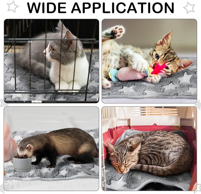 Tudomro 8 Pcs Absorbent Guinea Pig Blankets Washable Small Animal Fleece Bedding Cage Liners Reusable Pet Sleep Mat Pad Cover for Ferret Chinchilla Furniture Protection(Grey Star,16 x 24 Inch)