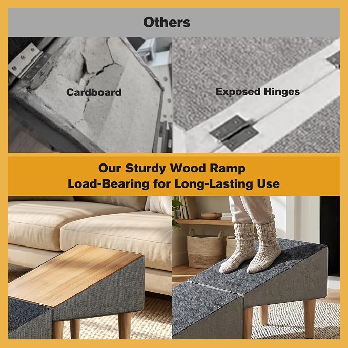 2-in-1 Folding Dog Ramp & Stairs for Small Dogs and Cats – Split Ottoman for Couch/Bed, with Removable Washable Anti-Slip Mat & Cleaning Brush (Light Grey Dog Ramp)