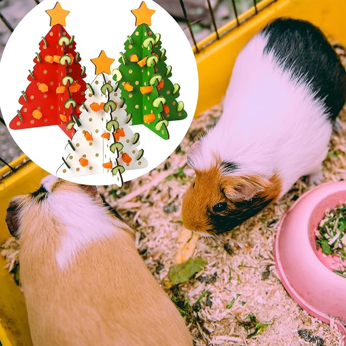 Ziliny 3 Sets Rabbit Foraging Toy Christmas Guinea Pig Puzzle Toy Accessories Christmas Tree Bunny Vegetable Hay Feeder for Hamster