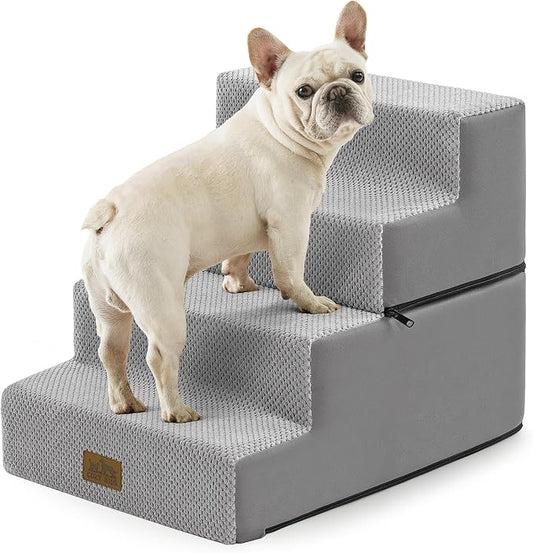 COZY KISS Dog Stairs for Small Dogs, 4 Tier Removable Pet Stairs for Couch and Bed, 17.7" H Dog Steps for Old Cats, Puppy, Small Dogs, 15.7x23.6x17.7 inch, Gray