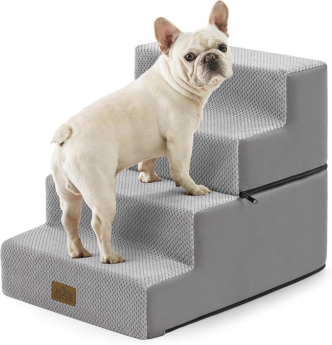 COZY KISS Dog Stairs for Small Dogs, 4 Tier Removable Wider Pet Stairs for Couch and Bed, 17.7" H Dog Steps for Old Cats, Puppy, Small Dogs, 17.7x23.6x17.7 inch, Gray