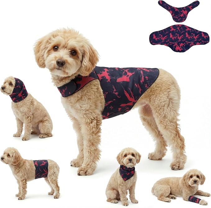 DAJIDALI® Dog & Cat Anxiety Vest & Spay Recovery Suit – Silent Adjustable Calming Wrap for Surgery & Thunderstorms – 2-Piece Cone & Recovery Onesie Alternative