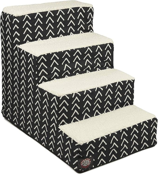 Majestic Pet 4 Step Portable Dog Stairs for Small Dogs to get on Bed Supports 250 lbs or Less – Dog Steps for High Bed with Machine Washable Cover –Pet Stairs for Cats Boho Arrow Black