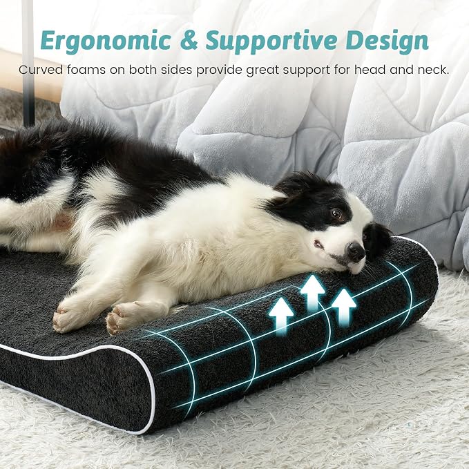 COZY KISS Orthopedic Dog Bed for Extra Large Dogs up to 140 lbs - Removable Washable Cover with Waterproof Lining, Cotton-Polyester Blend Boat-Shaped Lounger Mattress, XL(51x36x8in), Black