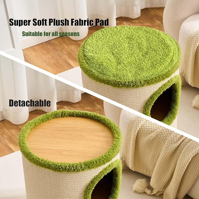 Cat House for Indoor Cats，Scratchable Sisal Material Cat Cave with 2 Hideaways & 3 Soft Pads-Sturdy &Space-Saving Cat Condo Furniture for Multiple Cats & Small Pets, Easy Assembly