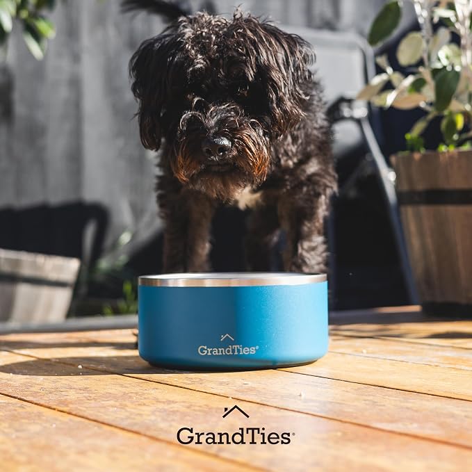 GrandTies Stainless Steel Dog Bowl | Engraved Reusable BPA-Free Insulated Pet Feeder | Large Heavy Duty Non Skid Spill Proof Dog Dish | Outdoor Water Bowl (64oz, Cobalt Blue)