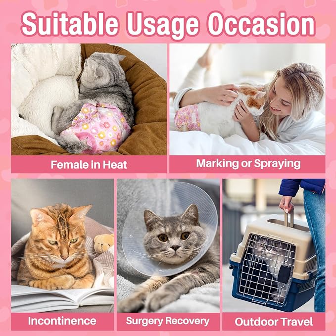 Pet Soft Disposable Cat Diapers - Diaper for Female & Male Cats, Puppy Doggie Diapers for Female Dogs with Adjustable Foam Tail Hole, Medium (24Pcs, PK Flowers)