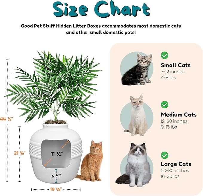 Good Pet Stuff Original Hidden Litter Box Planter, Decorative Cat Litter Enclosure, Carbon Filter, Faux Plant, Round Design, Easy to Clean, Base Kit, Palm Plant, Soft White