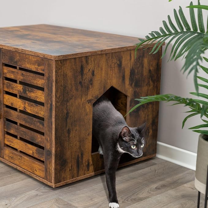 Trixie XL Farmhouse Litter Box Enclosure, Indoor Cat Furniture, Hidden Litter Box Cabinet or End Table, Brown