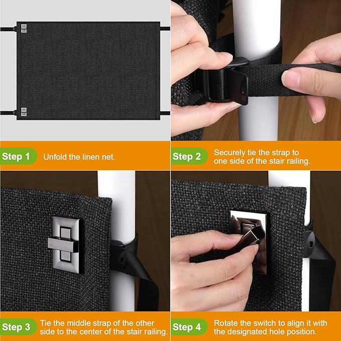 Baby Fabric Gate for Stairs Banisters - Dog and Pet Safety Barrier Gates for Stairway - No Drill Banister to Banister Baby Kids Gates for Stairs (Dark Gray, Wide 40" to 48" Height 34")