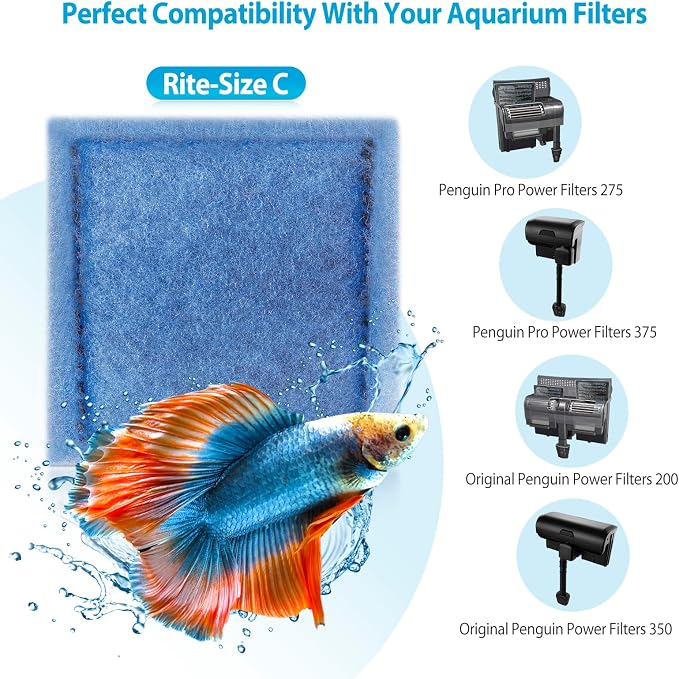 24 Pack Rite-Size C Filter Cartridges Compatible with Marineland Penguin PRO Power Filters 275/375 & Original Penguin Power Filters 200/350 - Rite-Size C Replacement Filter Cartridges