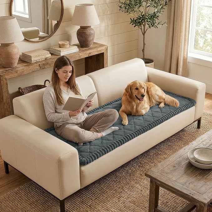 Smiry Couch Cover for Dogs, Non Slip Washable Pet Sofa Protector for Large Dogs, Cats, Fuzzy Plush Sofa Covers for 3 Cushion Couch, Against Fur, Dirt & Scratch Resistant, Dark Grey, 27.6"×95"